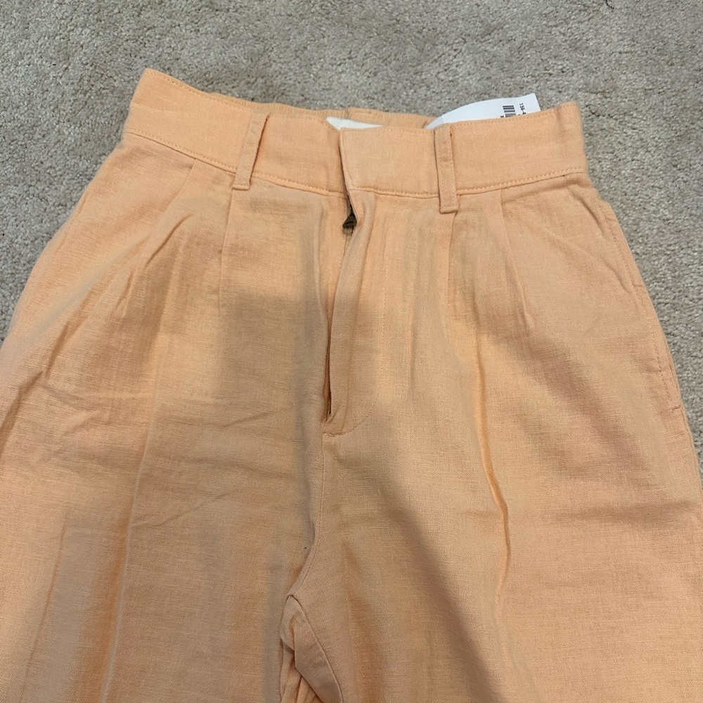 ABERCROMBIE & FITCH Pleated Wide Leg Linen Trouser Pants XS Orange High Rise NWT - Picture 2 of 3